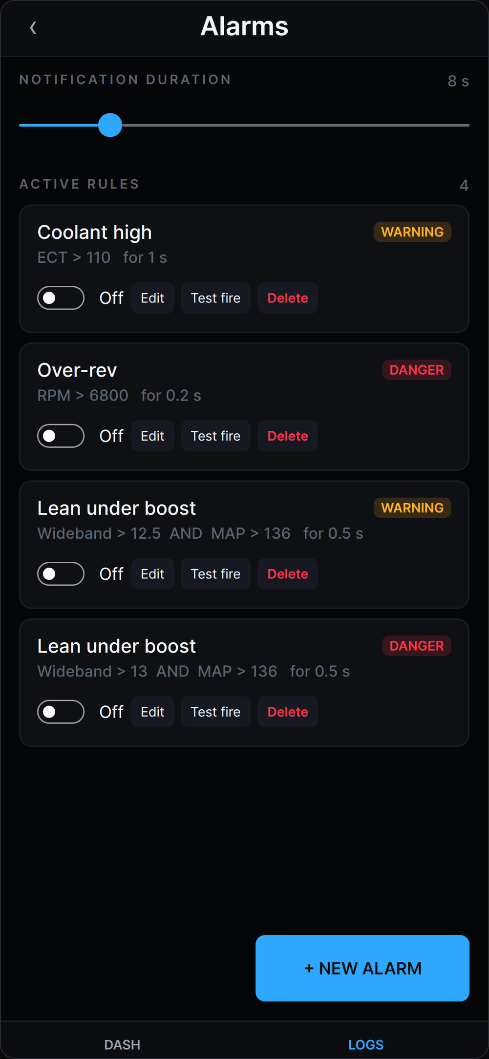 Alarm rules